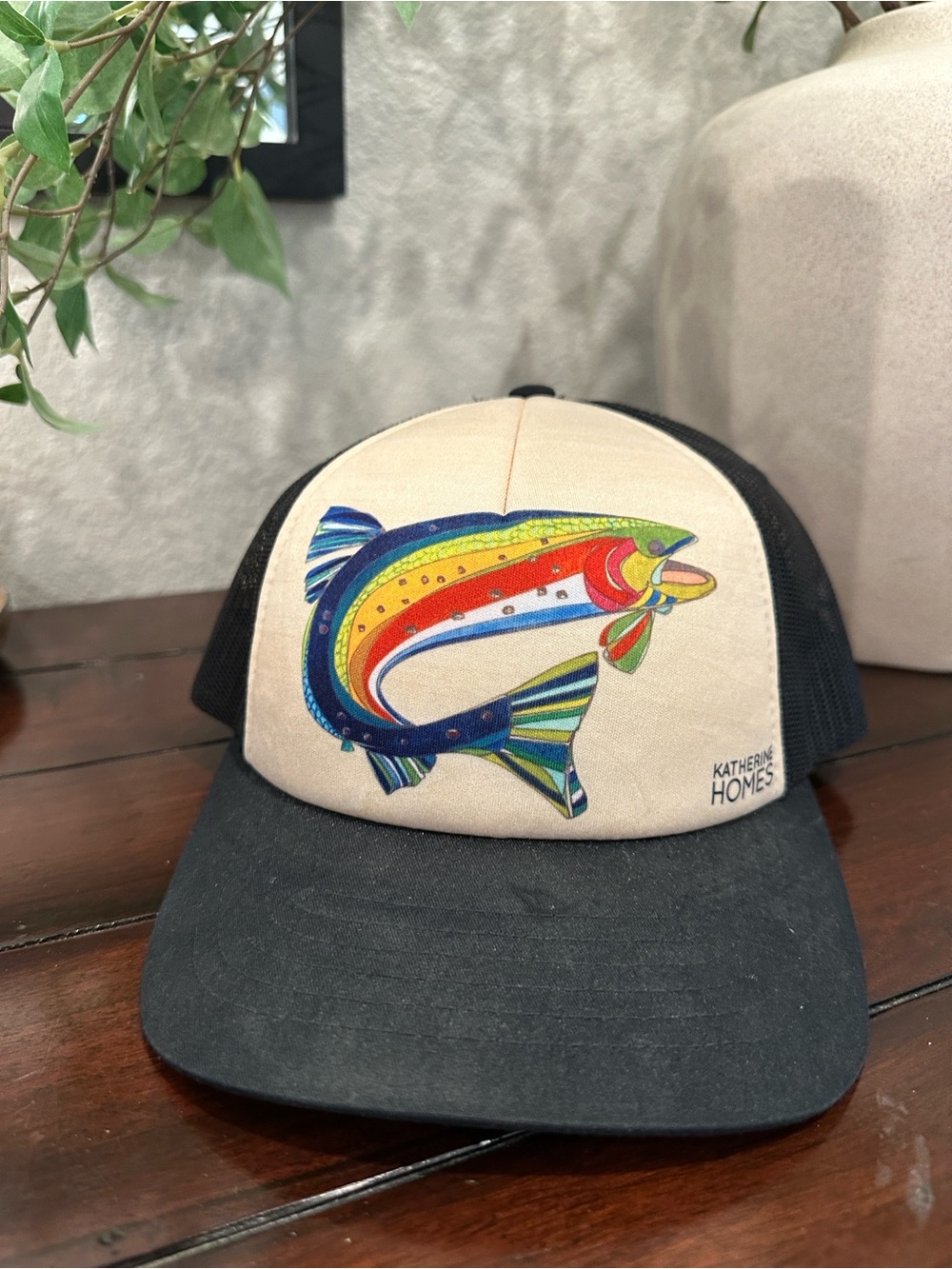 Rainbow Fish Trucker Hat - Black & Cream